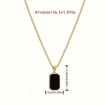 Black titanium steel square pendant necklace for women