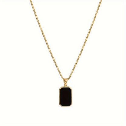 Black titanium steel square pendant necklace for women