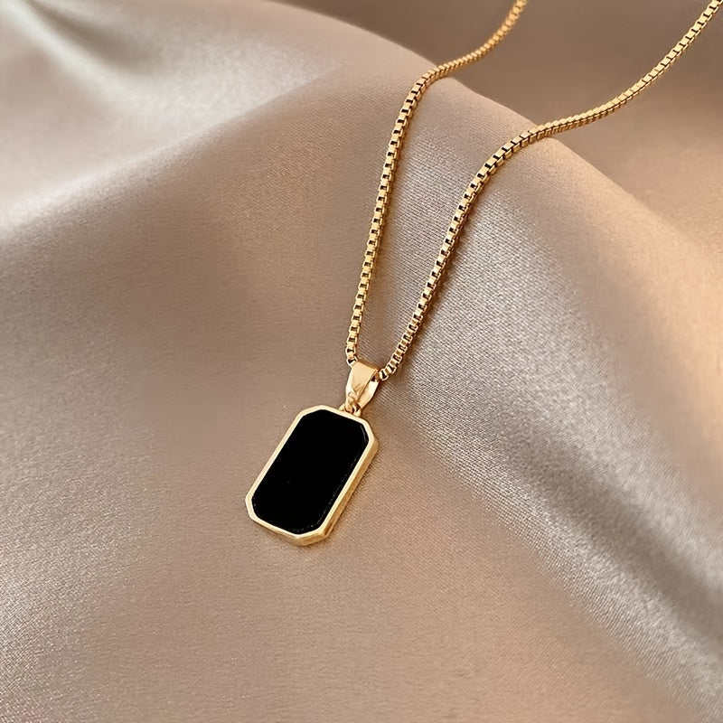 Black titanium steel square pendant necklace for women