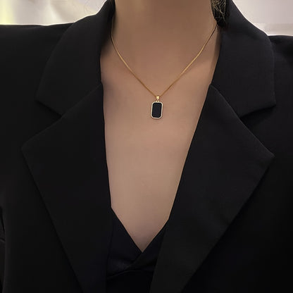 Black titanium steel square pendant necklace for women