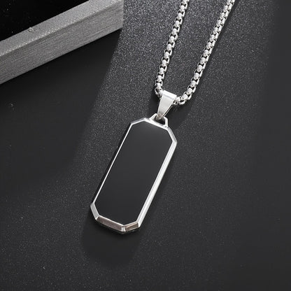 Elegant Stainless Steel Rectangular Pendant Necklace with Black Stone - High-Polished, Sleek Design for Party & Casual Wear