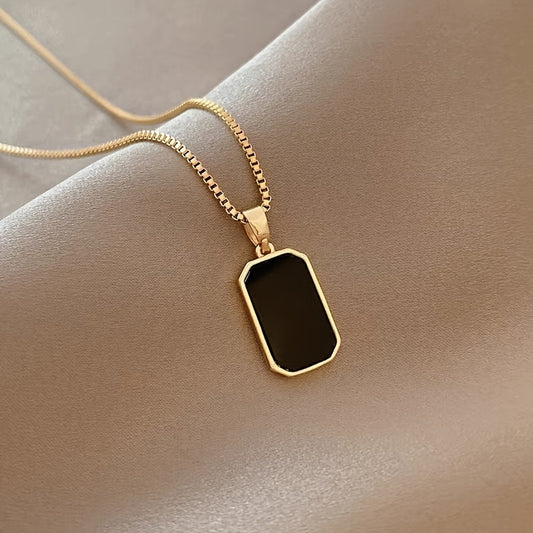 Black titanium steel square pendant necklace for women